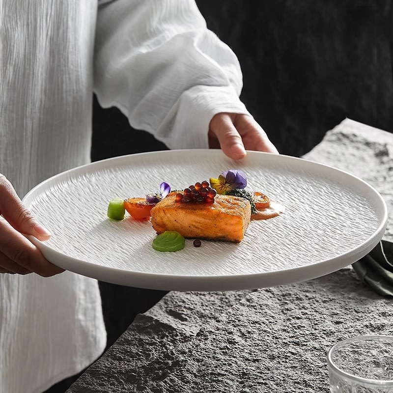 White Ceramic Steak Dinner Plate Meal Saucer Household view 2