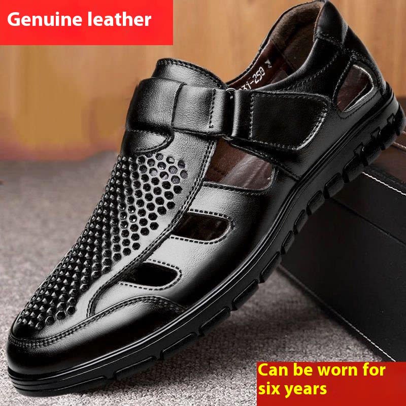 Men's Business Casual Hollow Work With Holes Leather Sandals view 4