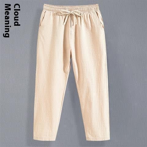 Linen Men's Tang Suit Cropped Pants Chinese Casual Loose view 6