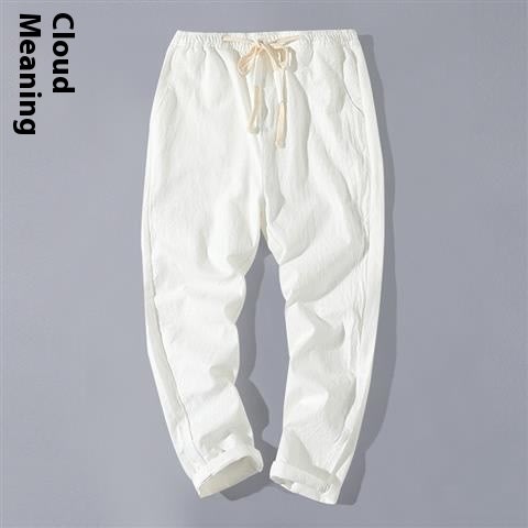Linen Men's Tang Suit Cropped Pants Chinese Casual Loose view 2