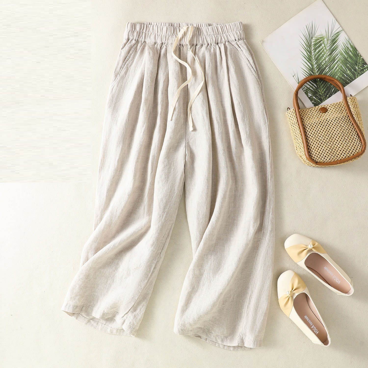 All-matching Loose Casual New Retro Literary Wide Leg Cotton Linen Pants view 6