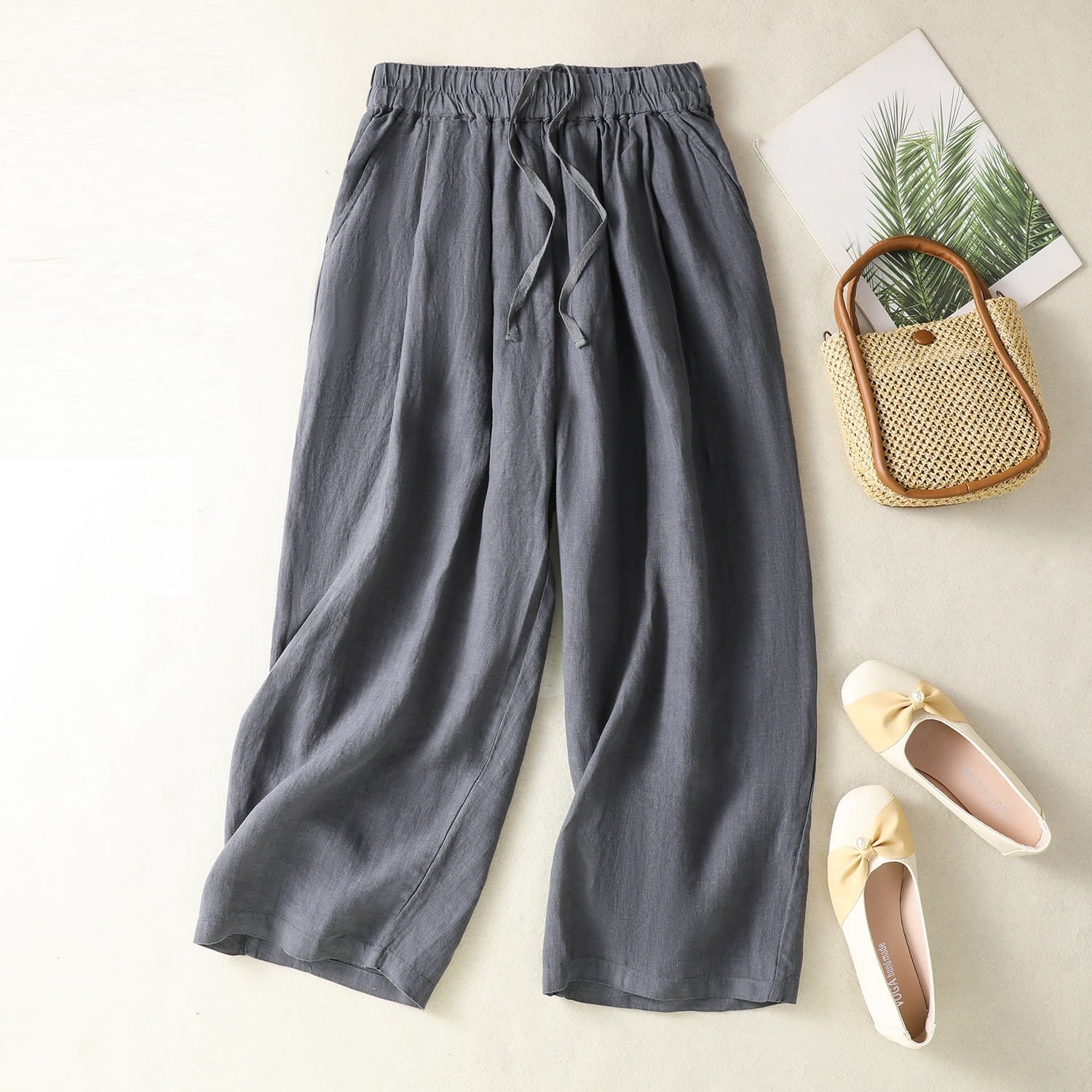 All-matching Loose Casual New Retro Literary Wide Leg Cotton Linen Pants view 5