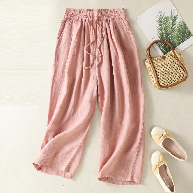 All-matching Loose Casual New Retro Literary Wide Leg Cotton Linen Pants view 3