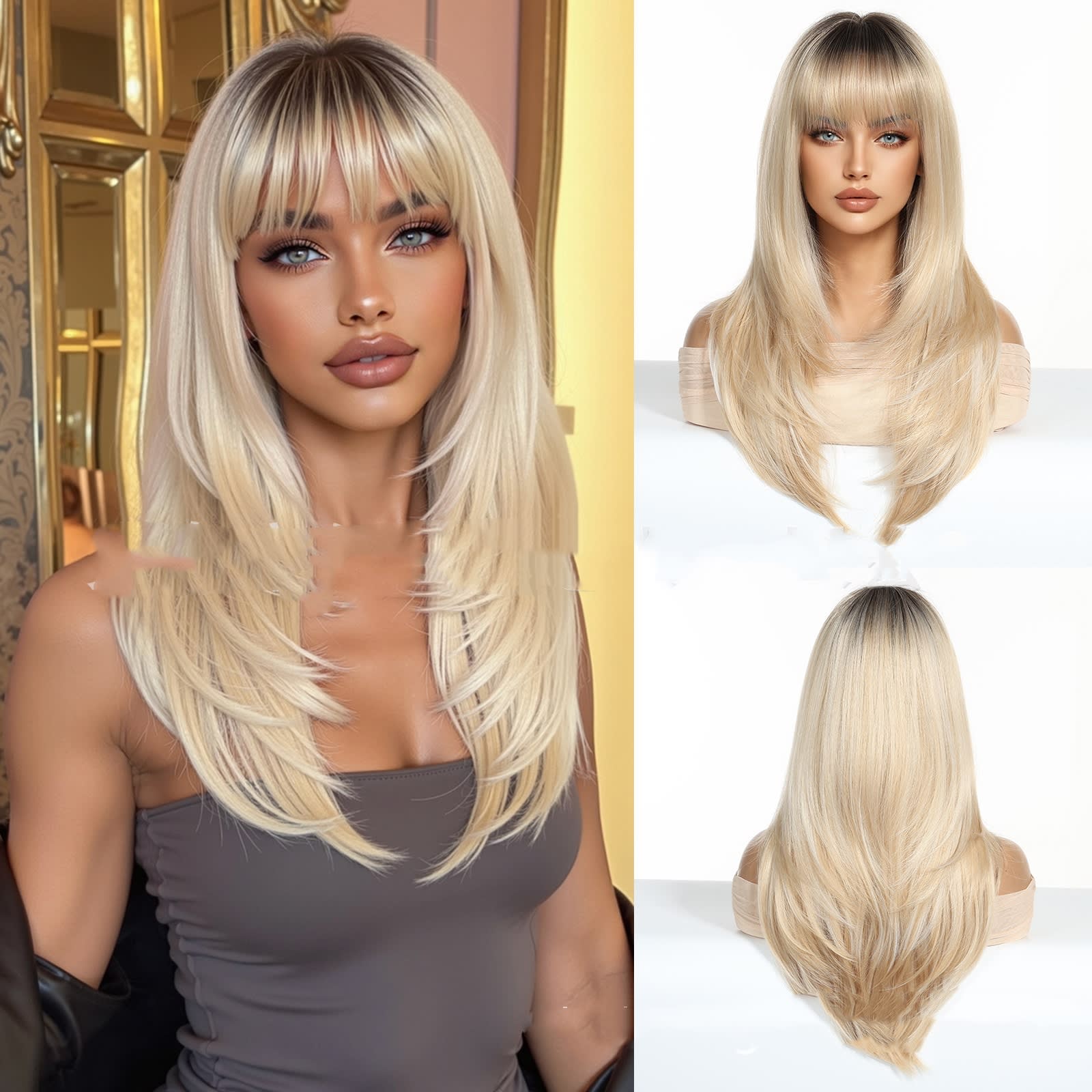 Light Gold Orange Straight Bangs Hair view 8