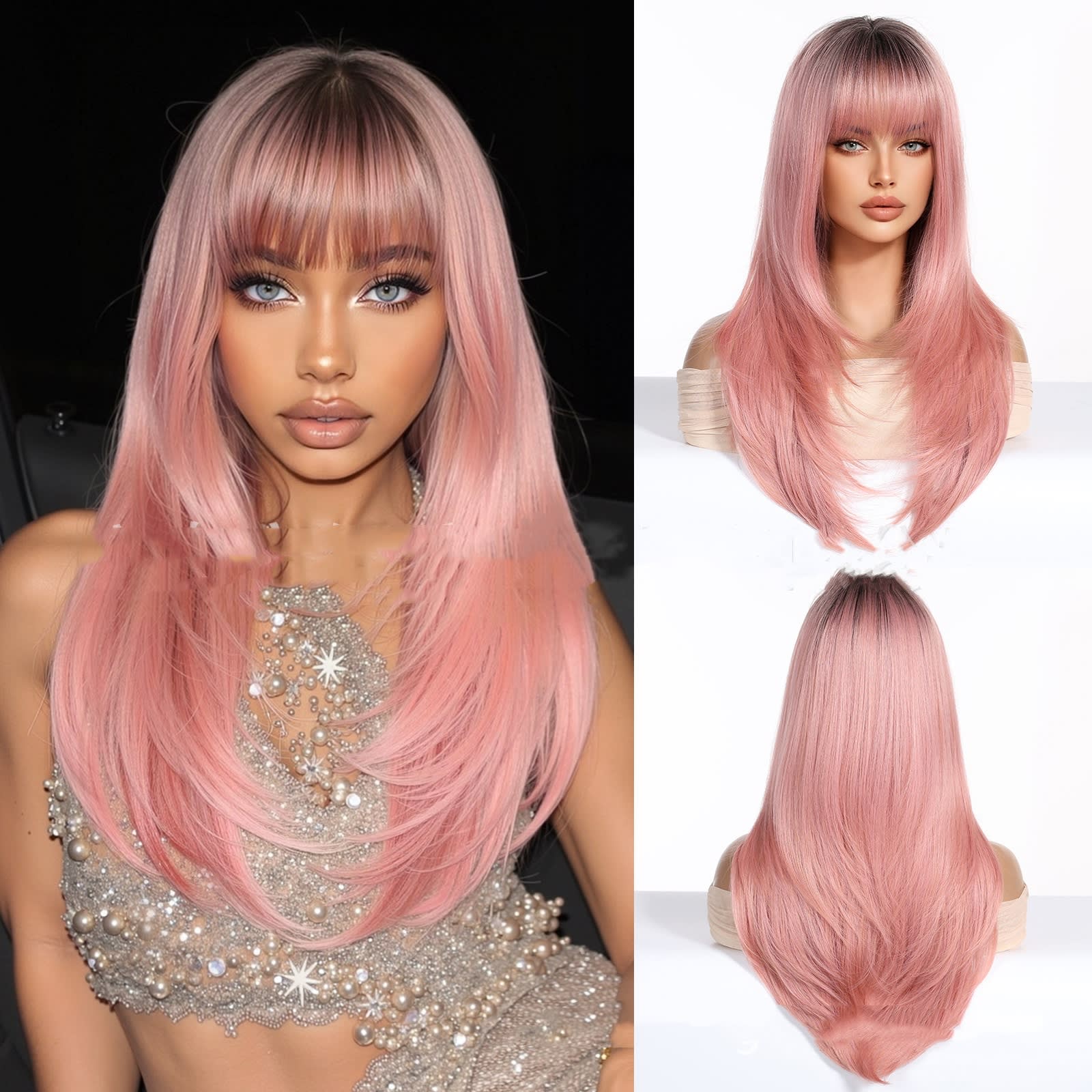 Light Gold Orange Straight Bangs Hair view 5