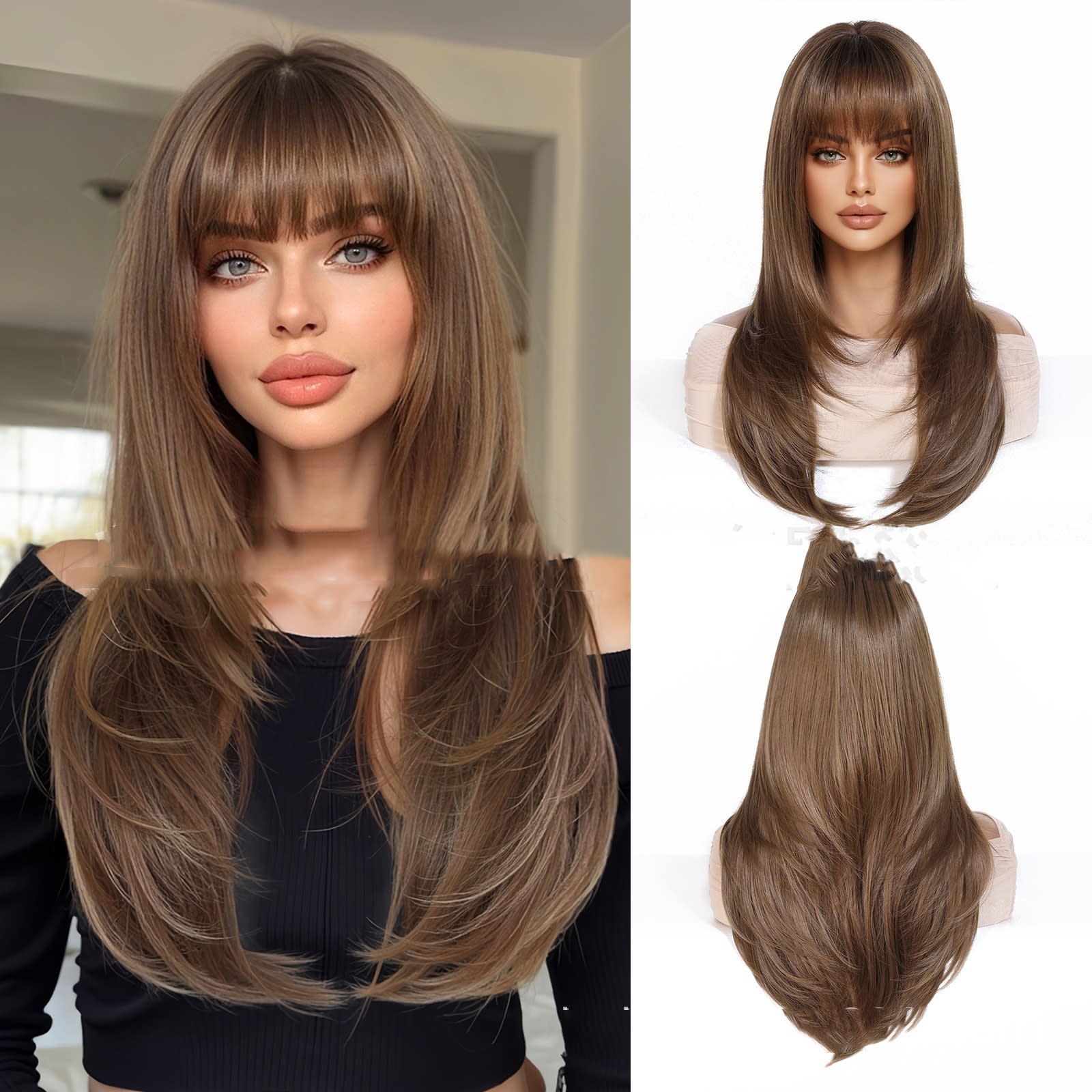 Light Gold Orange Straight Bangs Hair view 2