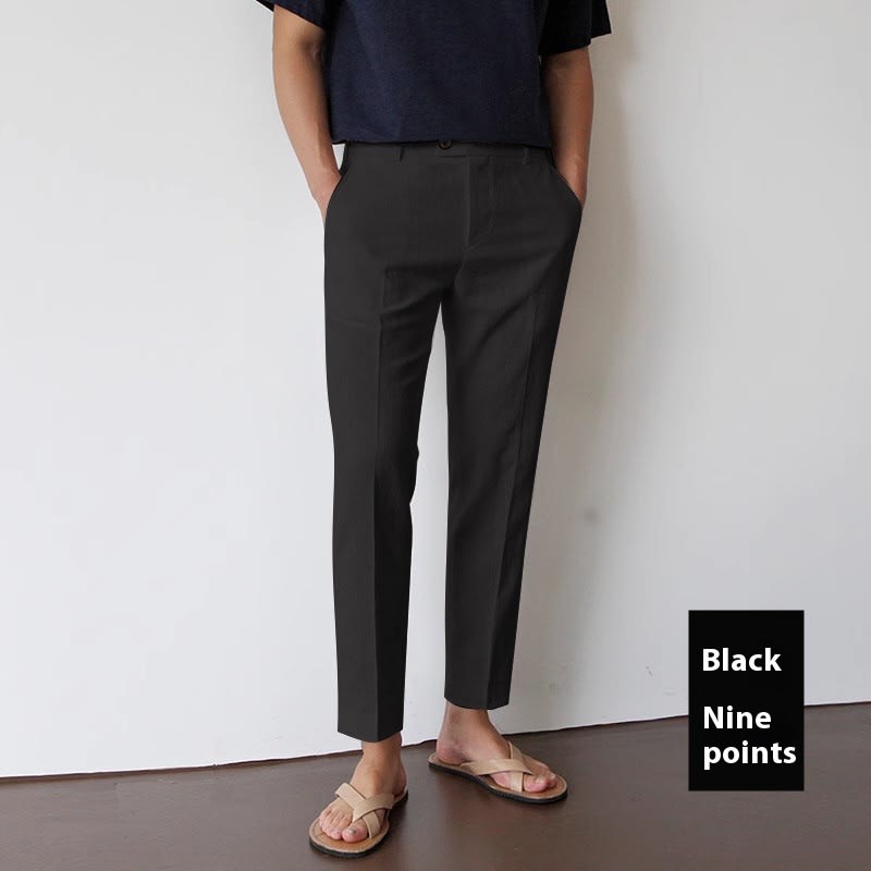 White For Men Cotton Fabric Cropped Linen Trousers view 2