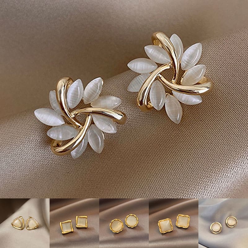 Cat's Eye Flower Earrings High Sense Opal Square Triangle Geometry Earrings view 12