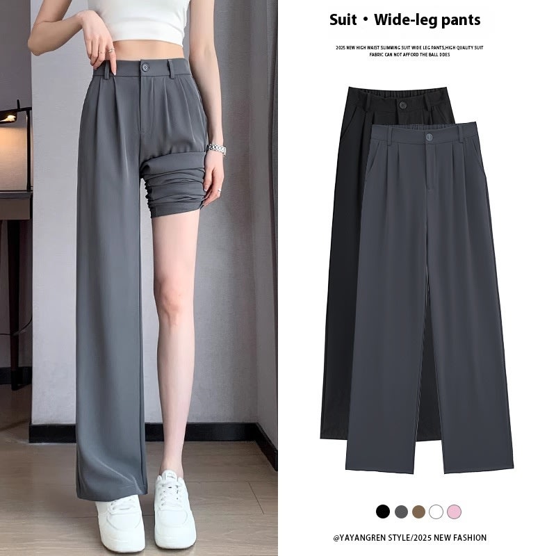 Loose Ice Silk Drape Wide-leg Straight Trousers view 3
