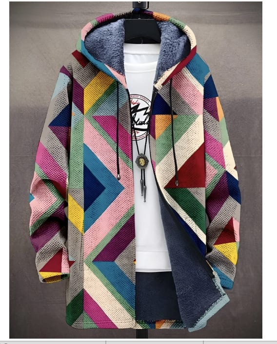 Men's Coat Winter Print Plush Lining Thick Windproof Jacket Long Sleeve Zipper view 2