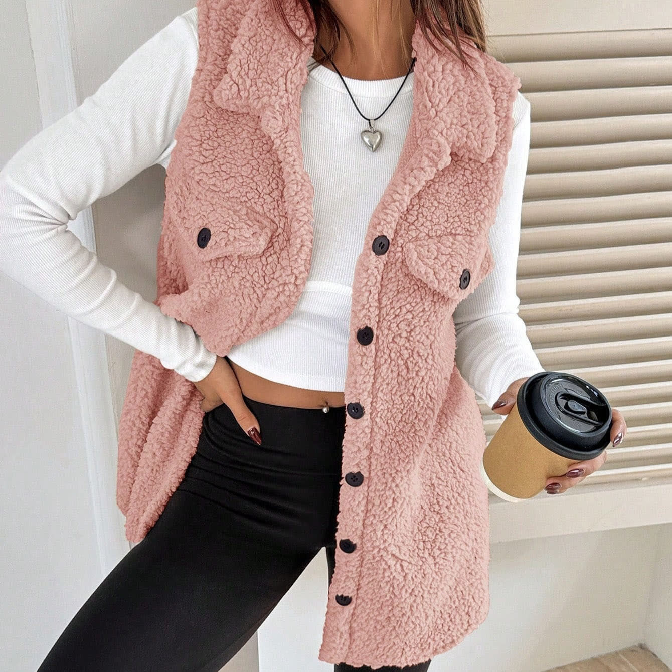 Lapels Open Button Plush Vest Cardigan view 9