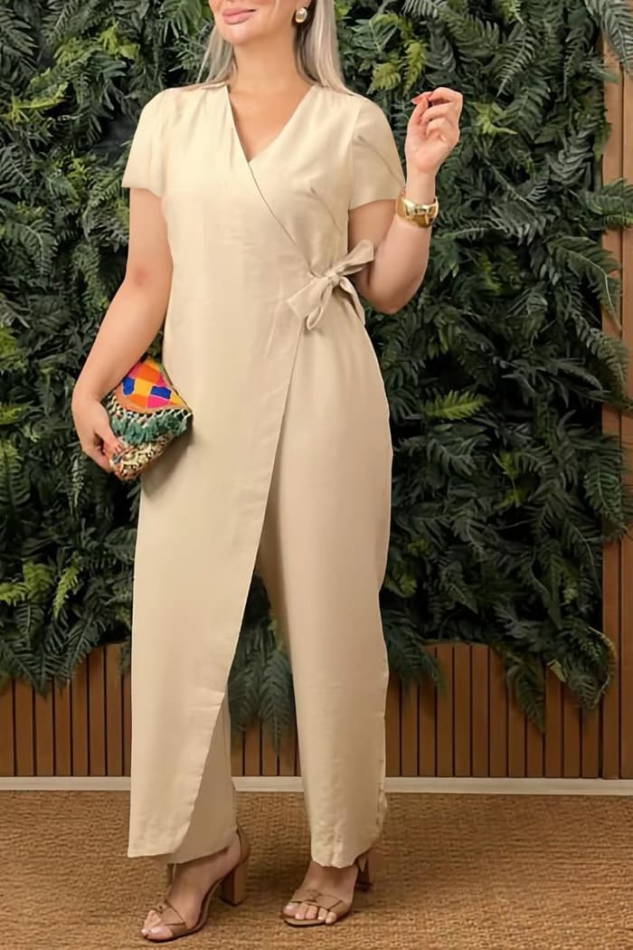 Women's Casual Loose V-neck Cross-strap Jumpsuit view 6