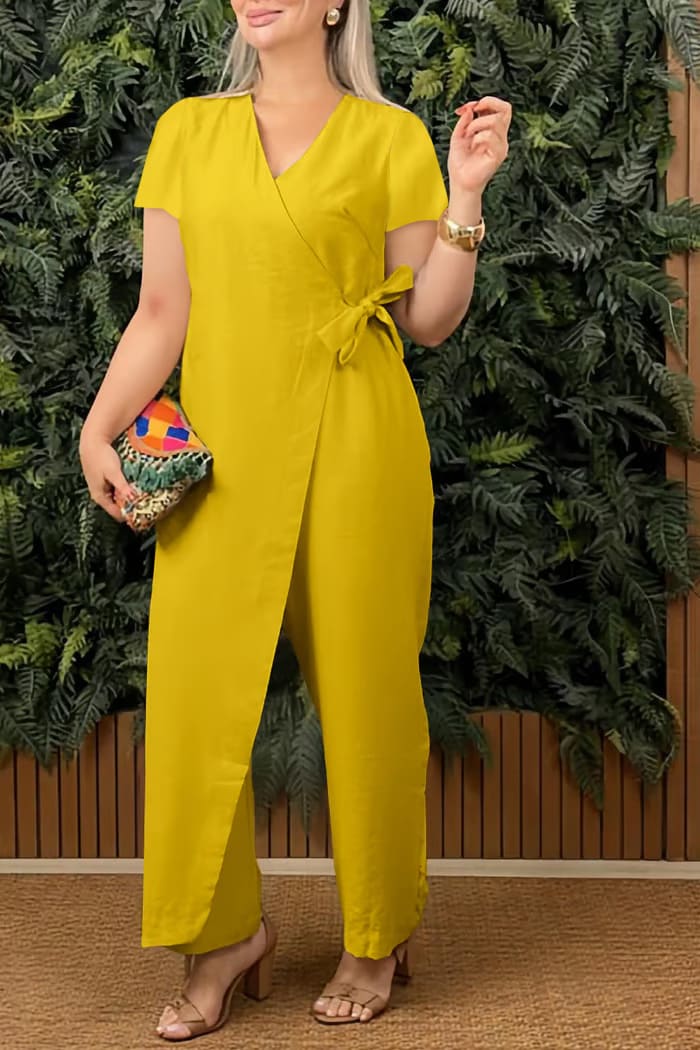 Women's Casual Loose V-neck Cross-strap Jumpsuit view 3