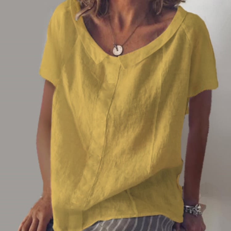 Round Neck Short Sleeve Cotton And Linen Pullover T-shirt view 6