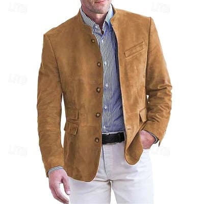 Men's Business Casual Suit Jacket Autumn Winter Fashion Commuter Daily Basic Blazer Solid Stand Collar Jacket Men's Clothing view 4