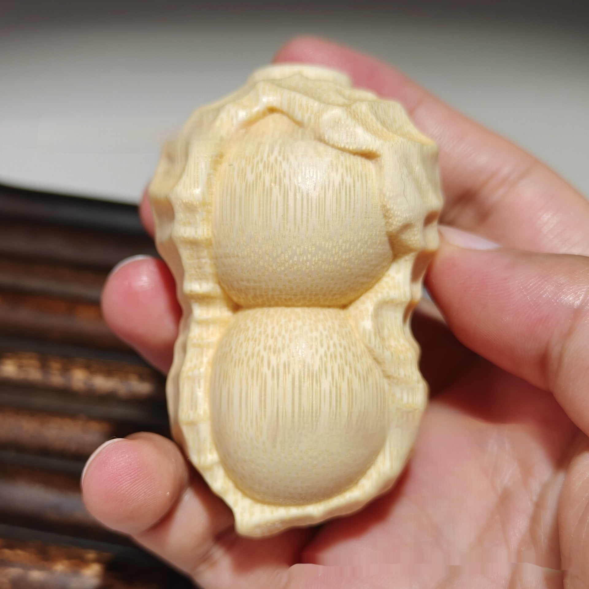 Crafts Pure Natural Solid Bamboo Carving Peanut Ornaments view 3