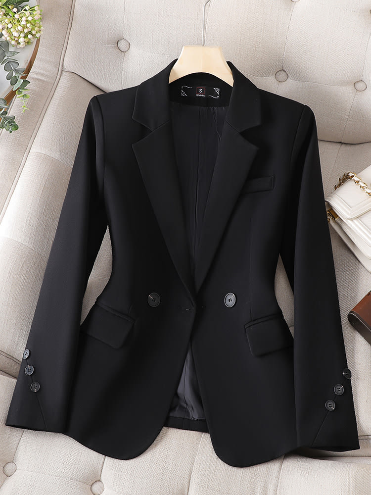 Spring And Autumn Khaki Suit Jacket For Women's Slimming