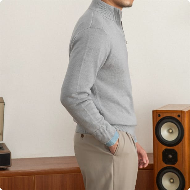 Men's Stand Collar Zippered Wool Sweater view 3