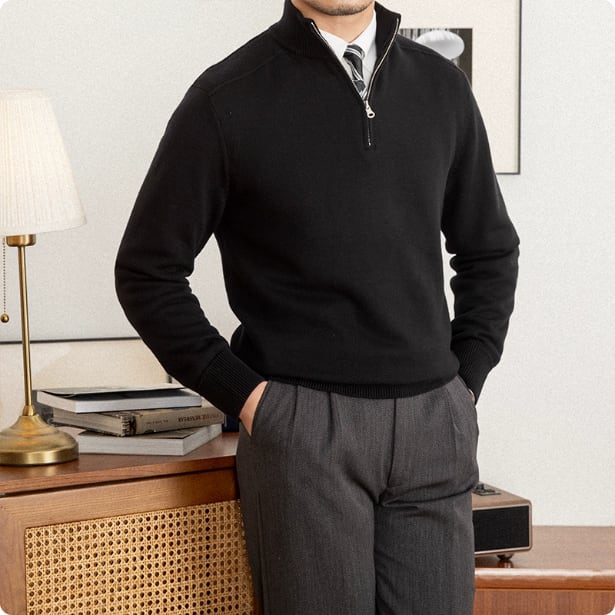 Men's Stand Collar Zippered Wool Sweater view 6
