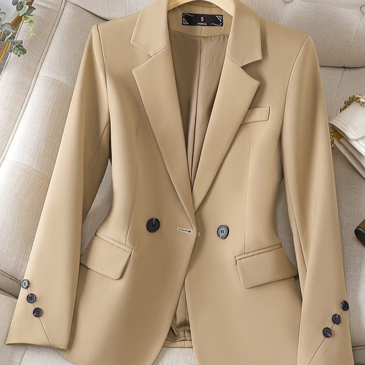 Spring And Autumn Khaki Suit Jacket For Women's Slimming view 5