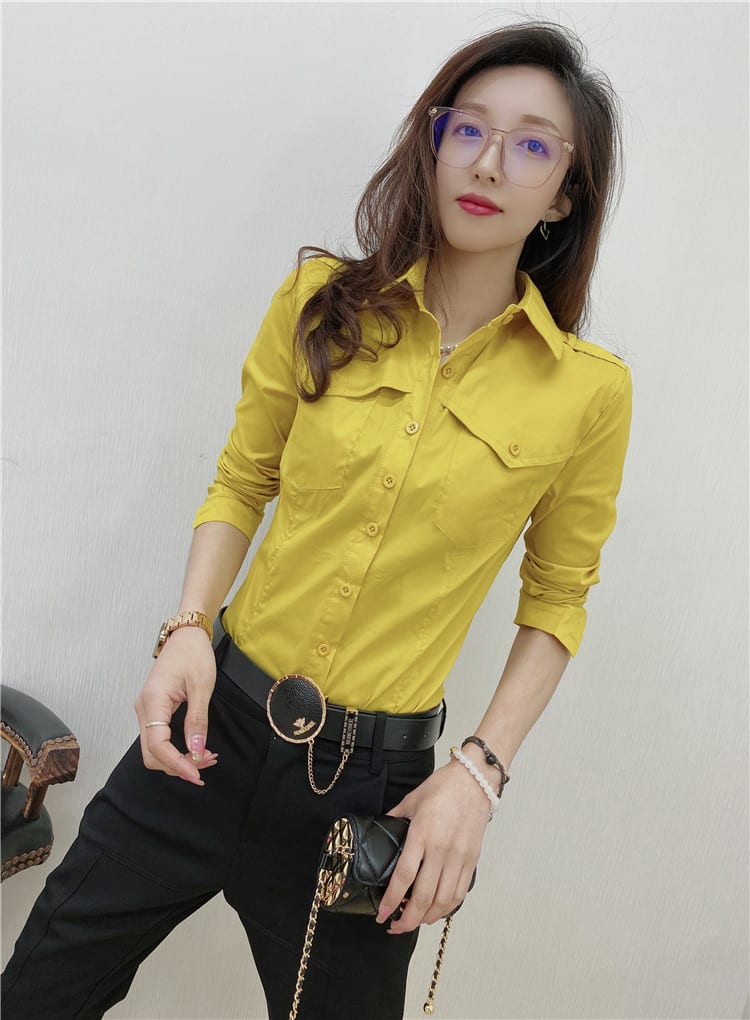 Solid Color Long-sleeved Shirt Women's Younger Shirt