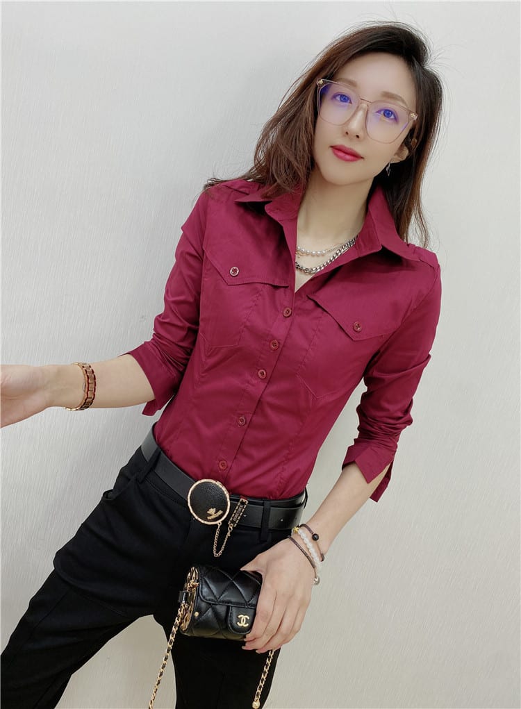 Solid Color Long-sleeved Shirt Women's Younger Shirt view 6
