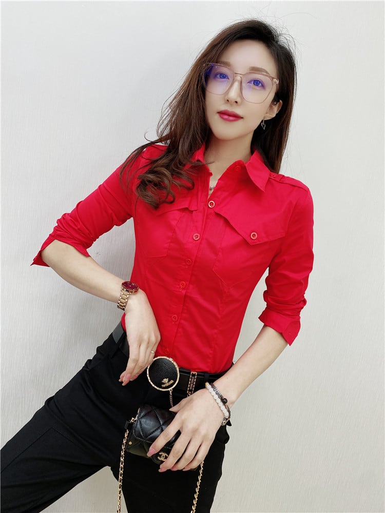 Solid Color Long-sleeved Shirt Women's Younger Shirt view 10