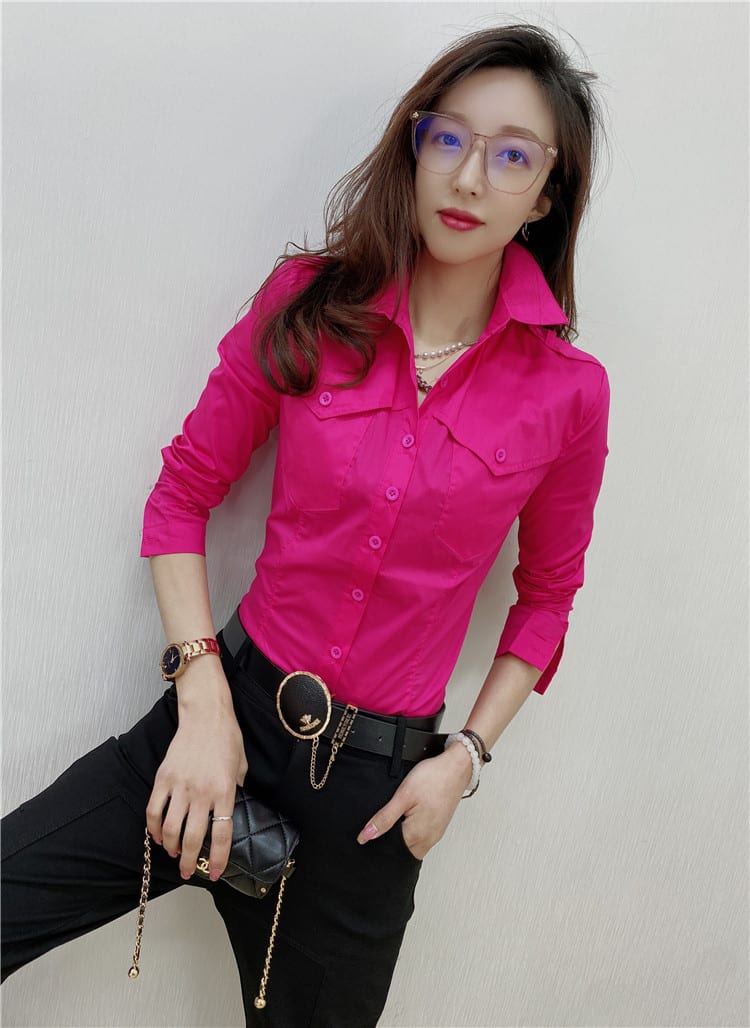 Solid Color Long-sleeved Shirt Women's Younger Shirt view 13