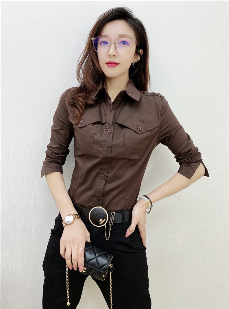 Solid Color Long-sleeved Shirt Women's Younger Shirt view 2