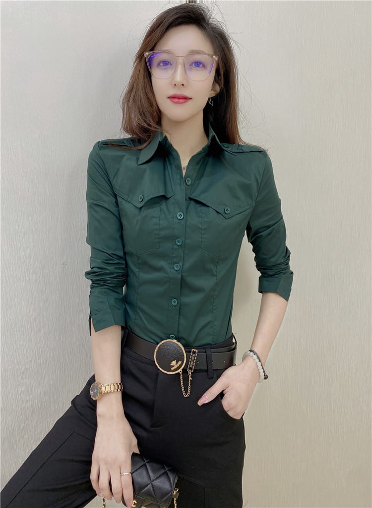 Solid Color Long-sleeved Shirt Women's Younger Shirt view 7