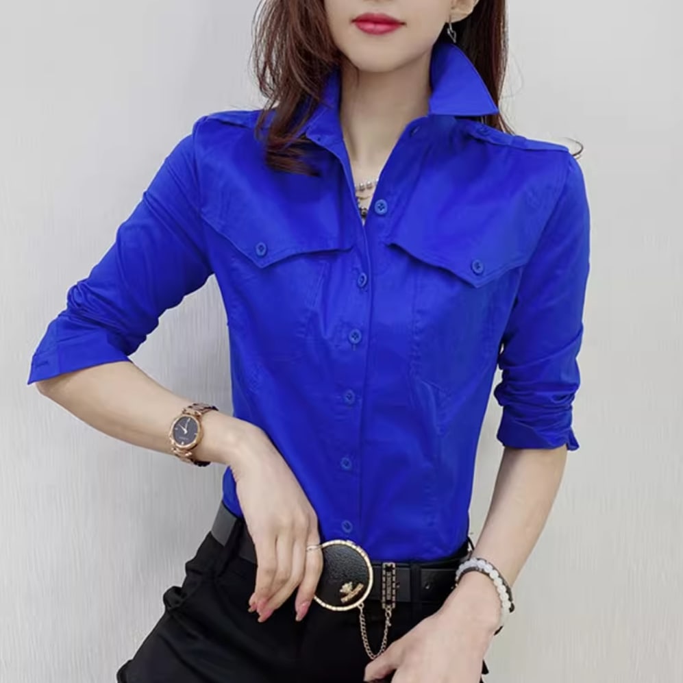 Solid Color Long-sleeved Shirt Women's Younger Shirt view 5
