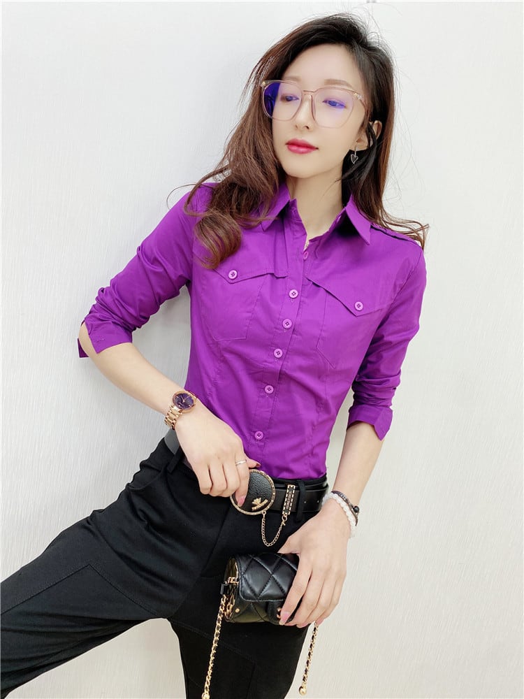 Solid Color Long-sleeved Shirt Women's Younger Shirt view 11