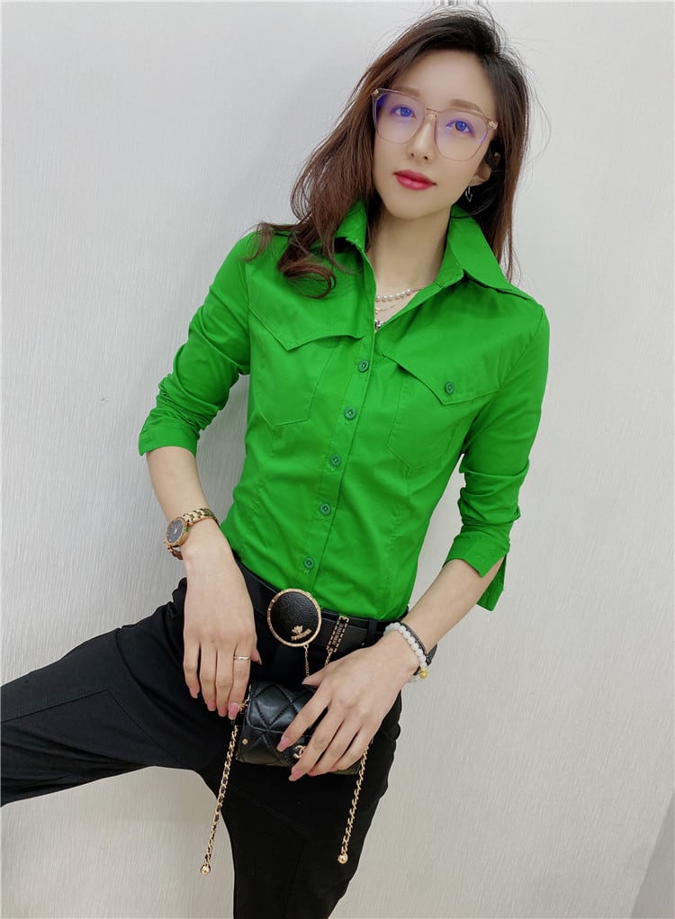 Solid Color Long-sleeved Shirt Women's Younger Shirt view 8