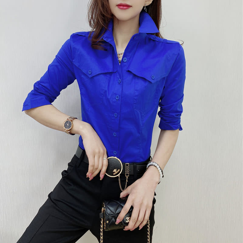Solid Color Long-sleeved Shirt Women's Younger Shirt view 4
