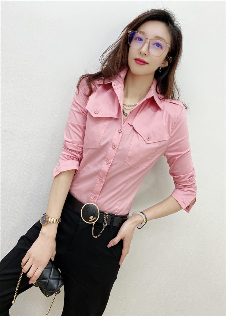 Solid Color Long-sleeved Shirt Women's Younger Shirt view 3