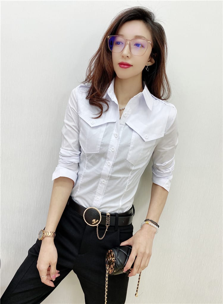 Solid Color Long-sleeved Shirt Women's Younger Shirt view 12