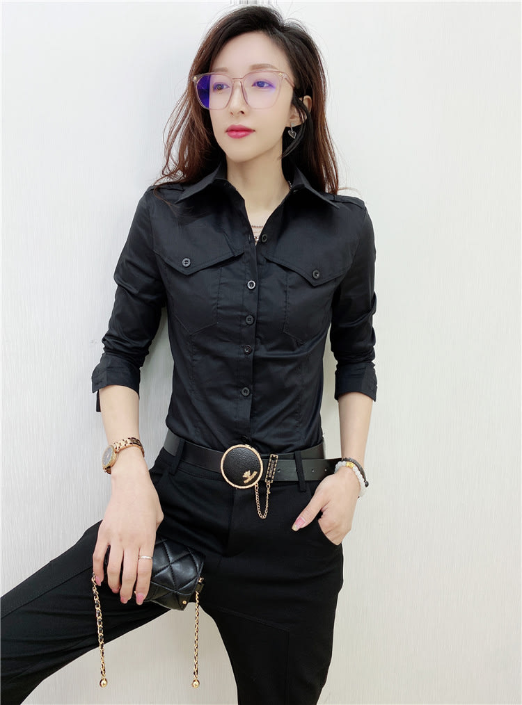 Solid Color Long-sleeved Shirt Women's Younger Shirt view 9