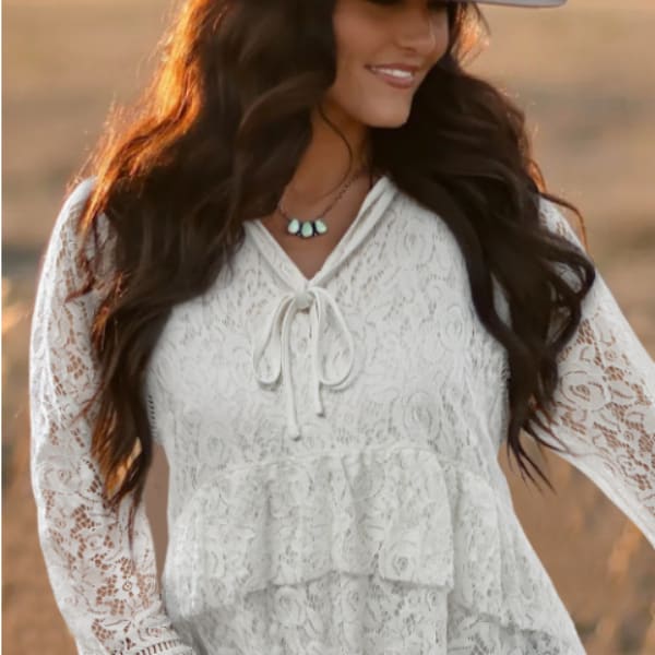 White Tie Lace Ruffled Detail Long Sleeve Shirt