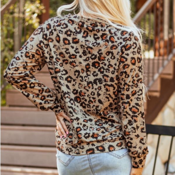 Brown Bleached Halloween Pumpkin Leopard Print Sweatshirt view 7