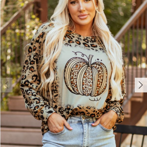 Brown Bleached Halloween Pumpkin Leopard Print Sweatshirt view 3