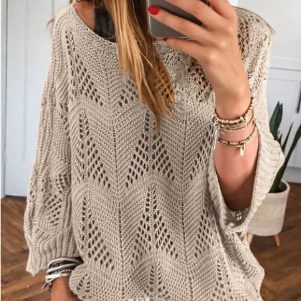 Female Leisure Hollow Out Parchment Hollow Sleeve Casual Sweater view 4