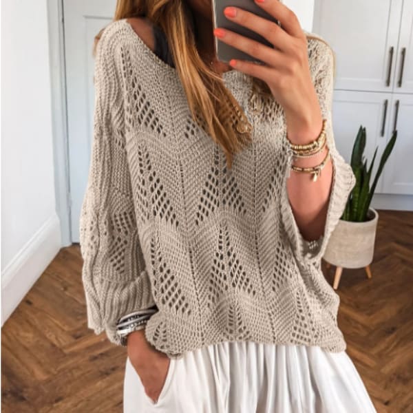 Female Leisure Hollow Out Parchment Hollow Sleeve Casual Sweater view 5