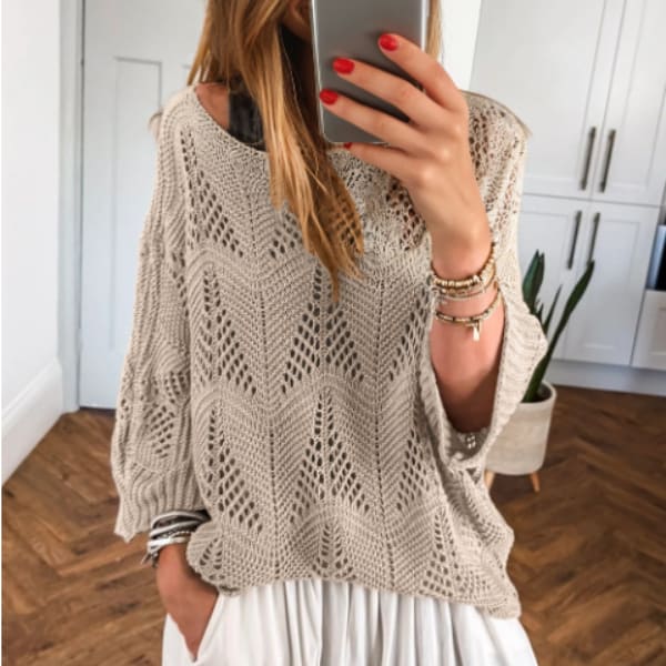 Female Leisure Hollow Out Parchment Hollow Sleeve Casual Sweater view 2