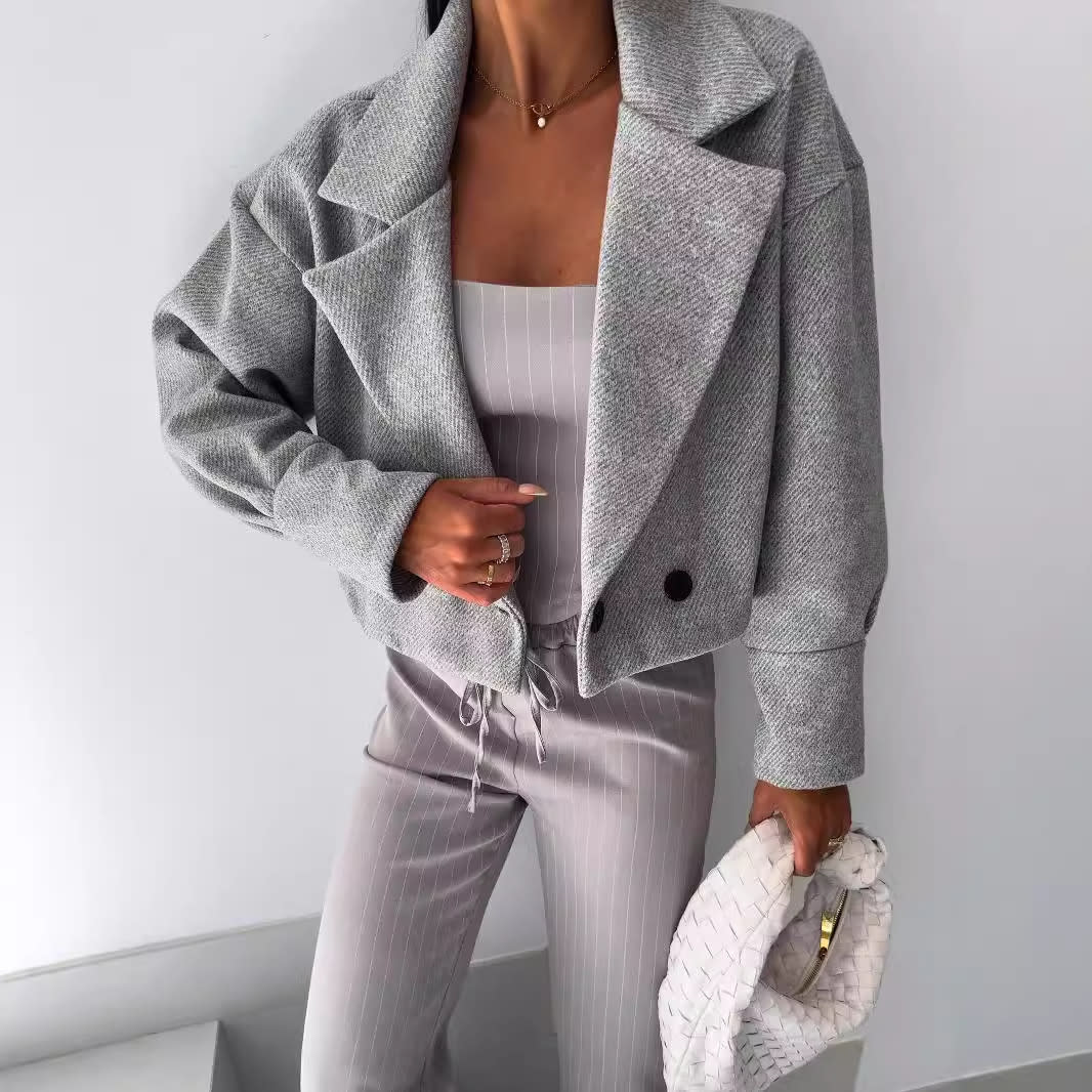 Fashionable All-match Suit Collar Short Woolen Coat view 10