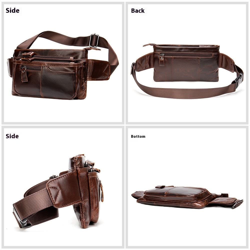 First Layer Cowhide Casual Sports Cross Body Chest Bag For Men view 3