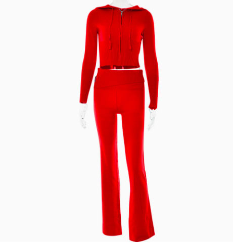 Style Cross-border Knitted Hooded Suits Fashion Sexy High Waist Long Sleeves Trousers Two-piece Set view 11
