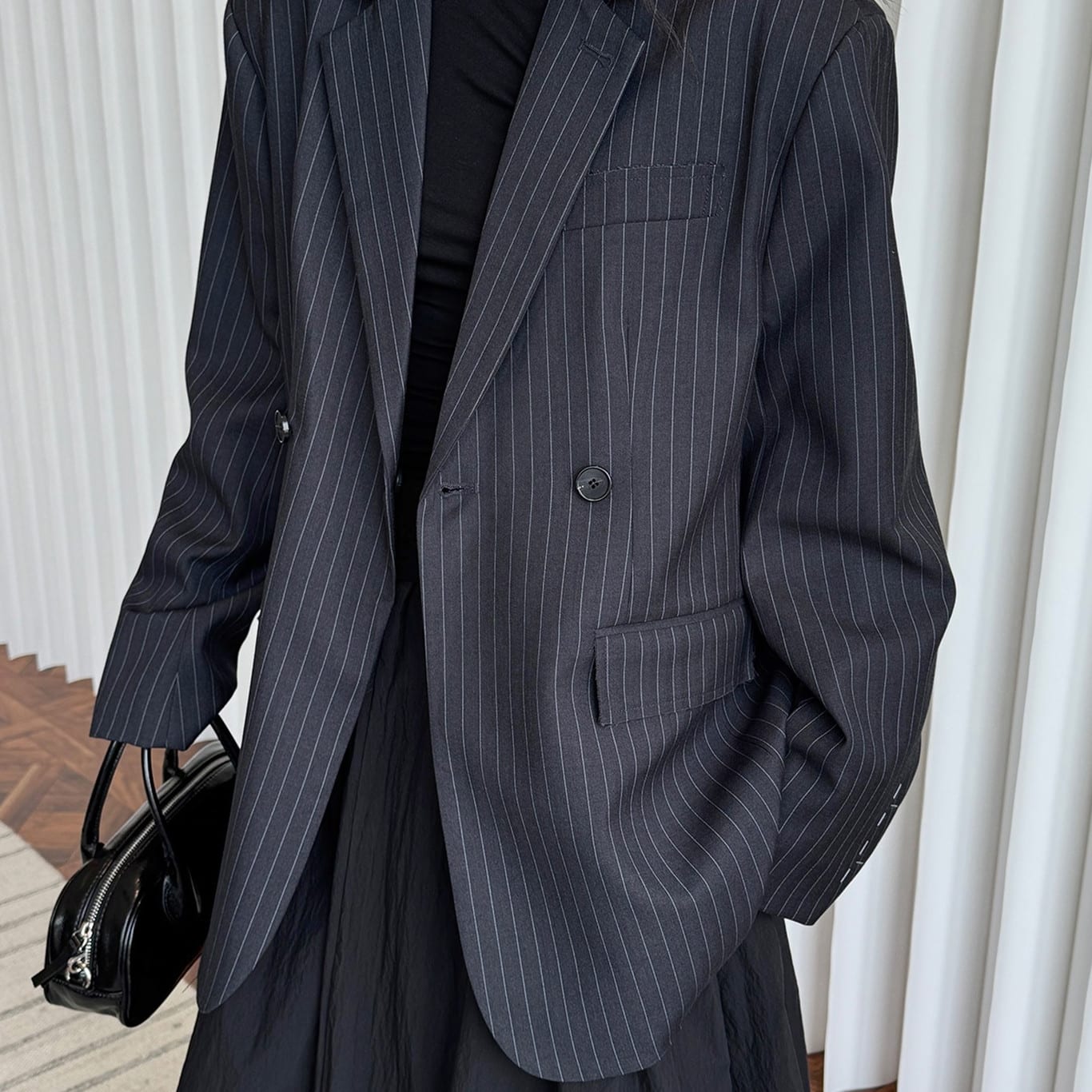 Design Lapel Wide Shoulder Striped Suit Casual Temperament Slimming Coat view 2