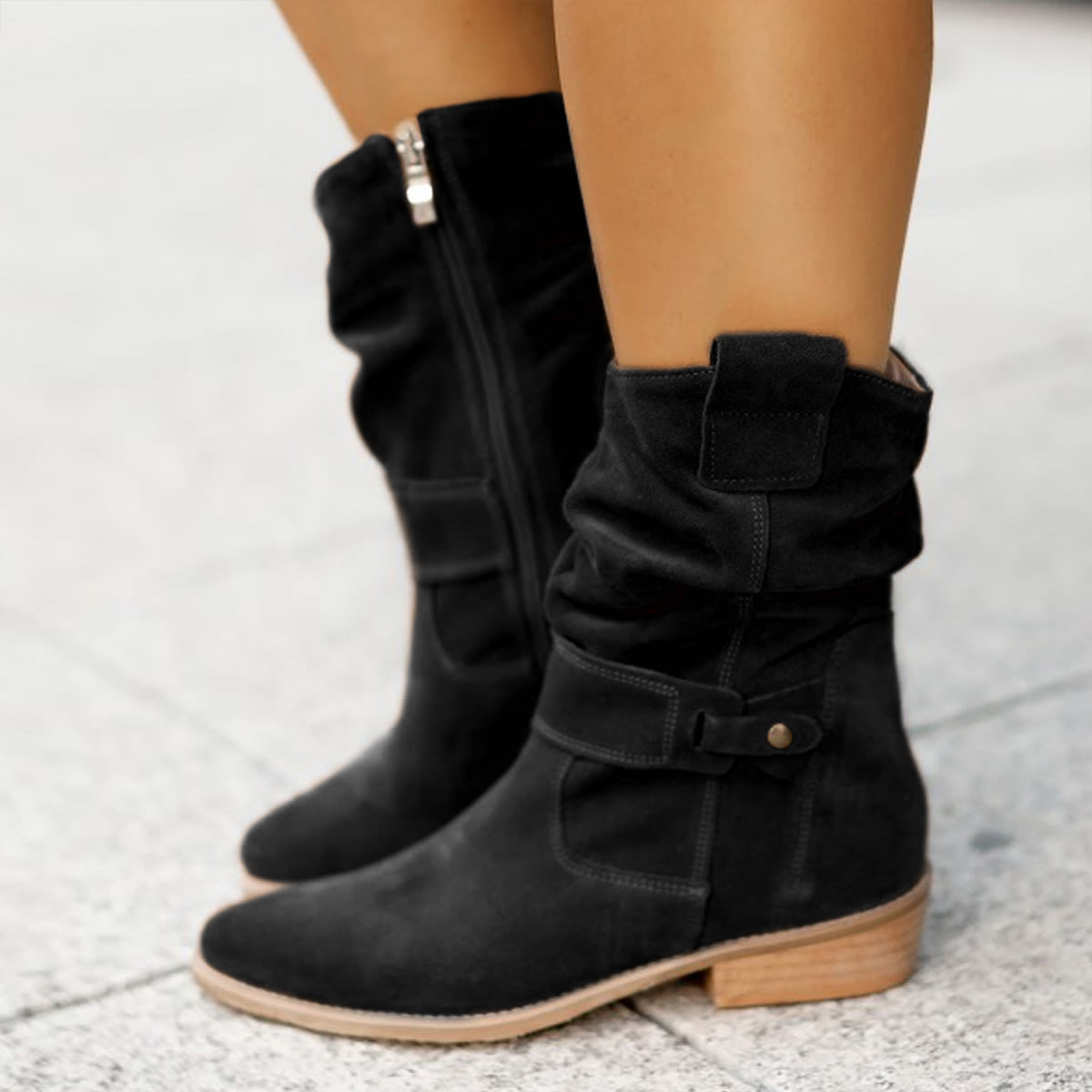 Ins Pointed Toe Mid-calf Boots Fashion Suede Zipper Western Boot Winter Shoes For Women view 9
