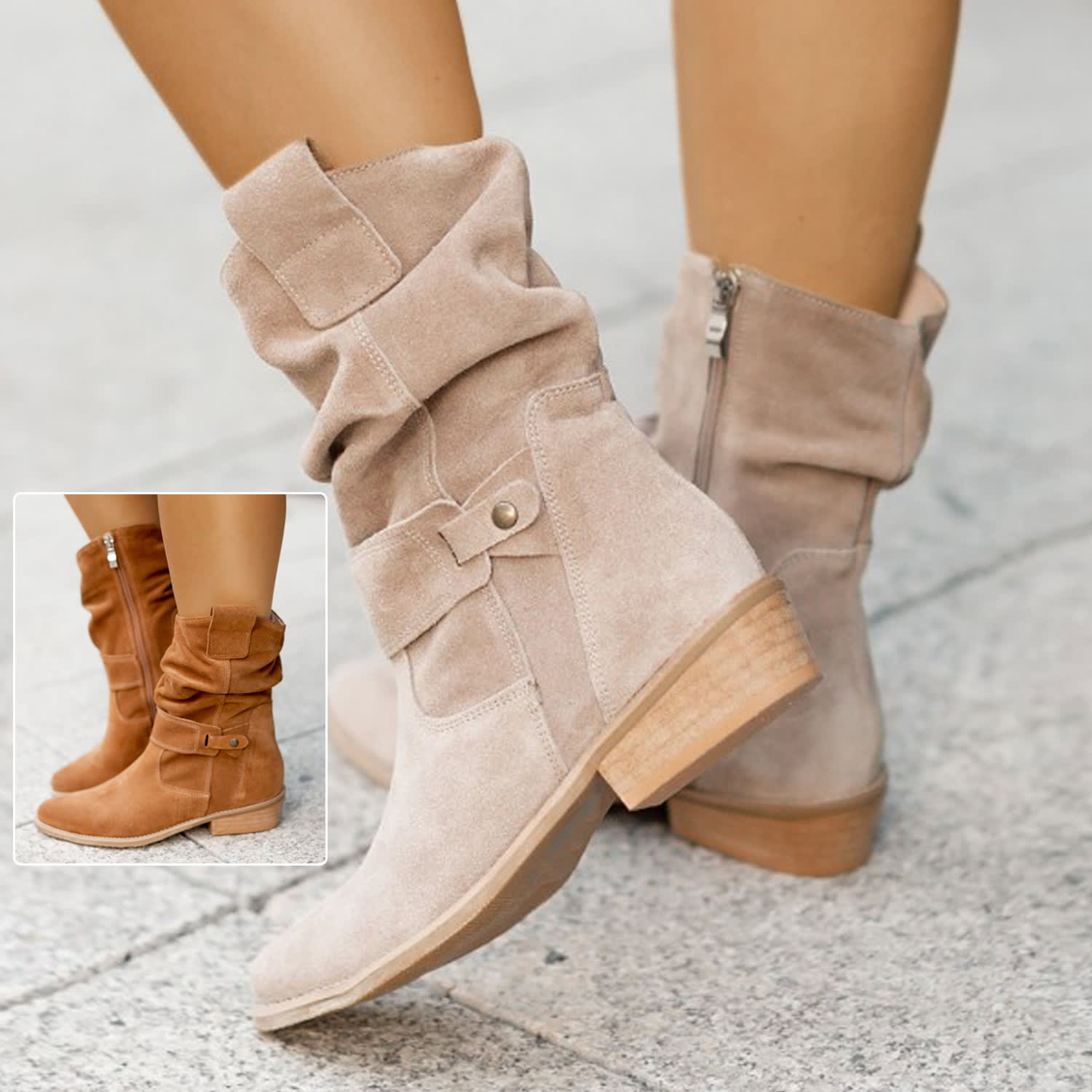 Ins Pointed Toe Mid-calf Boots Fashion Suede Zipper Western Boot Winter Shoes For Women view 8