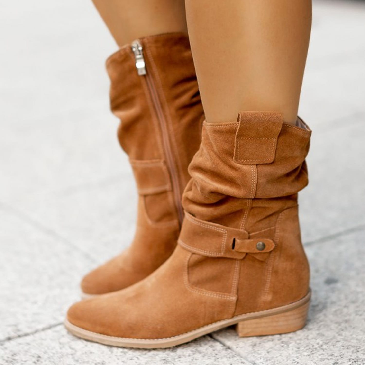 Ins Pointed Toe Mid-calf Boots Fashion Suede Zipper Western Boot Winter Shoes For Women view 11